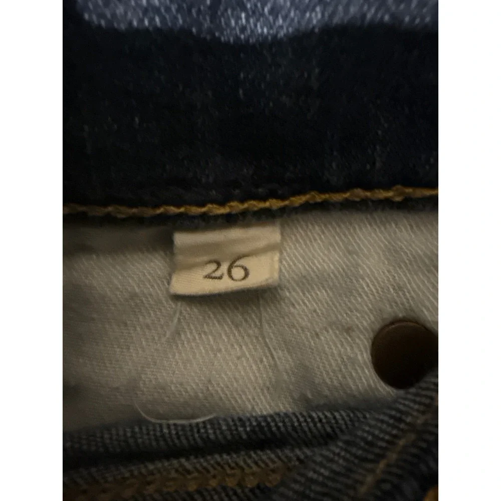 ABLE The High Rise Skinny Jeans Blue Distressed Raw Hem Women Size 26
